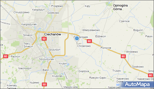 mapa Chrzanowo, Chrzanowo gmina Opinogóra Górna na mapie Targeo